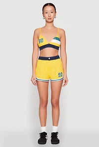 Womens Jersey Mesh 90 Graphic Contrast Trim Sweatshorts, Yellow, Size M