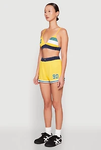 Womens Jersey Mesh 90 Graphic Contrast Trim Sweatshorts, Yellow, Size M