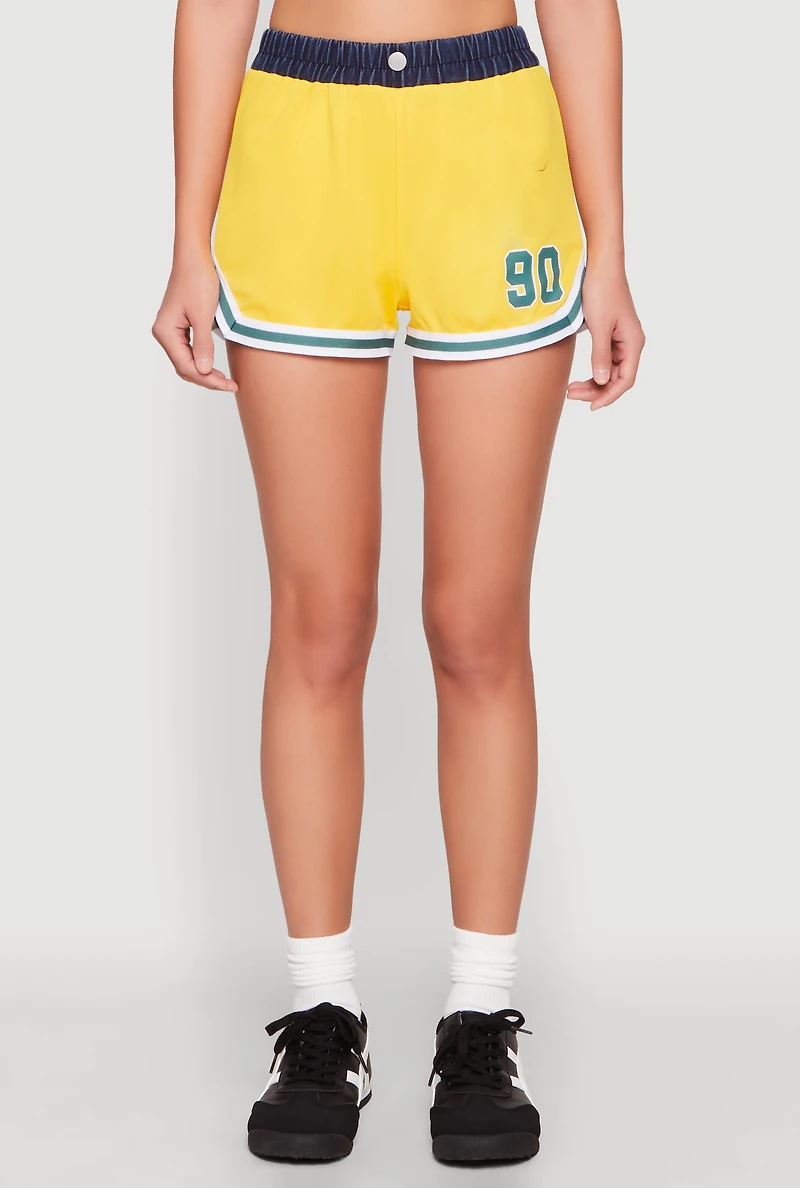 Womens Jersey Mesh 90 Graphic Contrast Trim Sweatshorts, Yellow, Size M