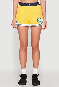 Womens Jersey Mesh 90 Graphic Contrast Trim Sweatshorts, Yellow, Size M