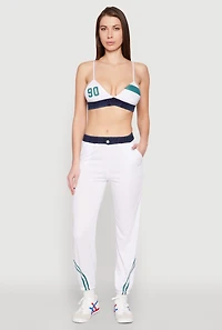 Womens Contrast Trim High Waisted Joggers, White,