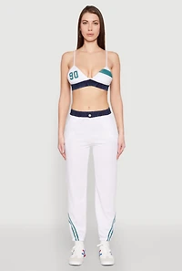 Womens Contrast Trim High Waisted Joggers, White,