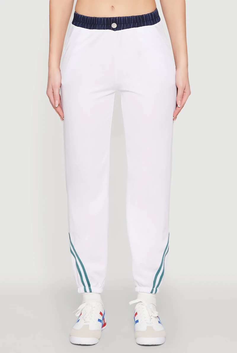 Womens Contrast Trim High Waisted Joggers, White,
