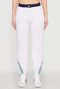 Womens Contrast Trim High Waisted Joggers, White,