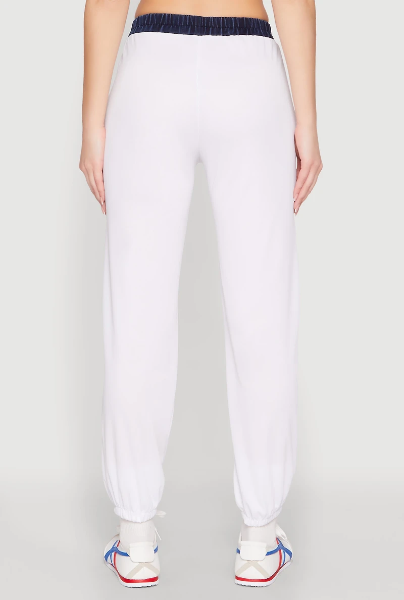 Womens Contrast Trim High Waisted Joggers, White,