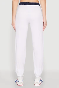 Womens Contrast Trim High Waisted Joggers, White,