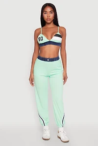 Womens Contrast Trim High Waisted Joggers, L
