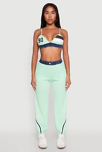 Womens Contrast Trim High Waisted Joggers, L