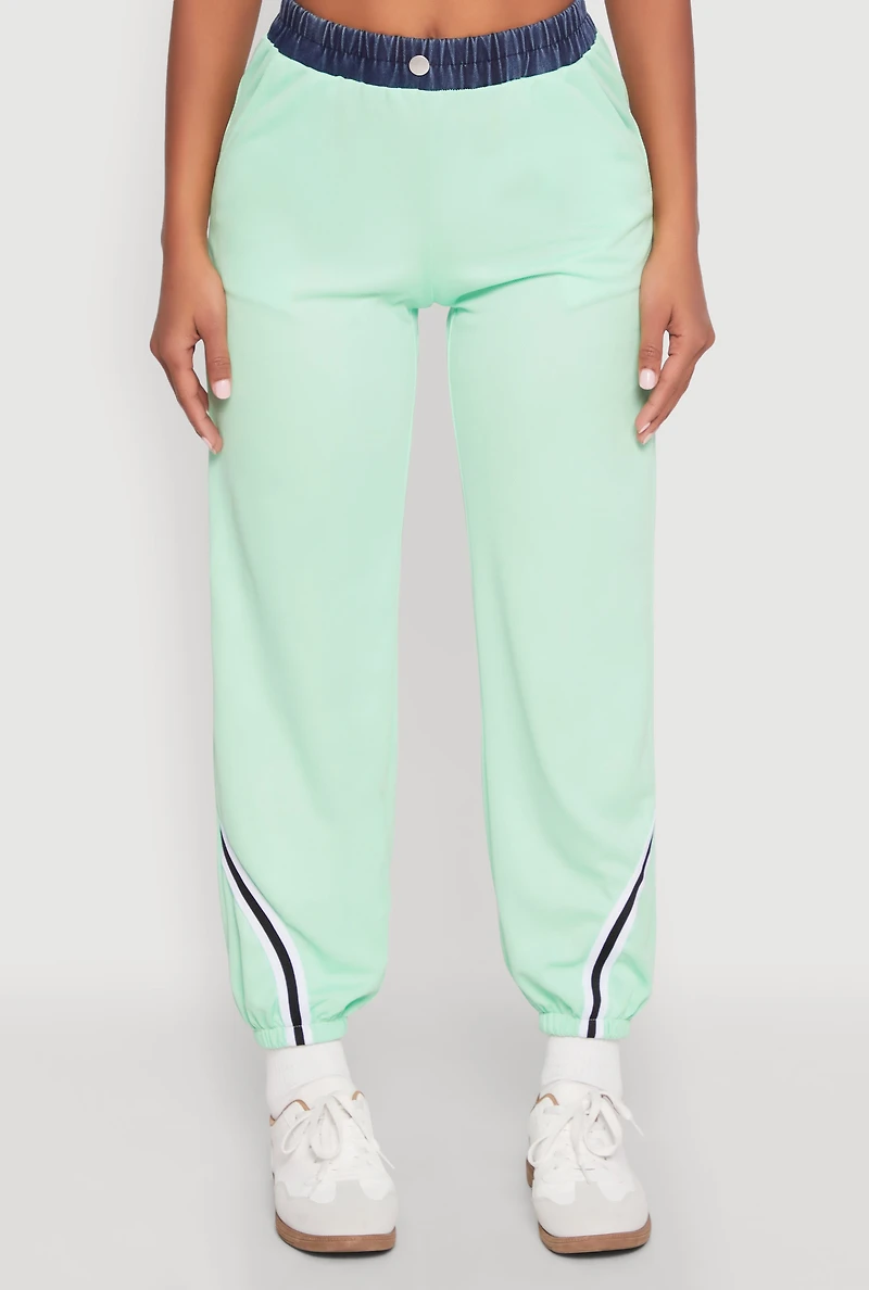 Womens Contrast Trim High Waisted Joggers, L
