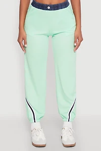 Womens Contrast Trim High Waisted Joggers, L