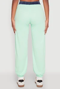 Womens Contrast Trim High Waisted Joggers, L