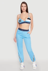 Womens Contrast Trim High Waisted Joggers,