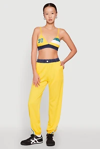 Womens Contrast Trim High Waisted Joggers, Yellow, Size S