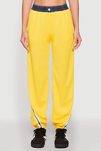 Womens Contrast Trim High Waisted Joggers, Yellow, Size S