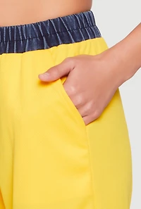 Womens Contrast Trim High Waisted Joggers, Yellow, Size S