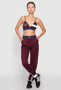 Womens Contrast Trim High Waisted Joggers,