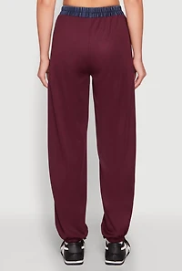Womens Contrast Trim High Waisted Joggers, Burgundy, Size M