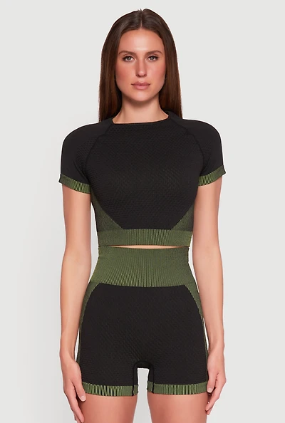 Womens Striped Detail Seamless Crop Top, Multi, Size L
