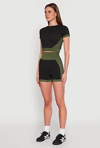 Womens Striped Detail Seamless Crop Top, Multi, Size L