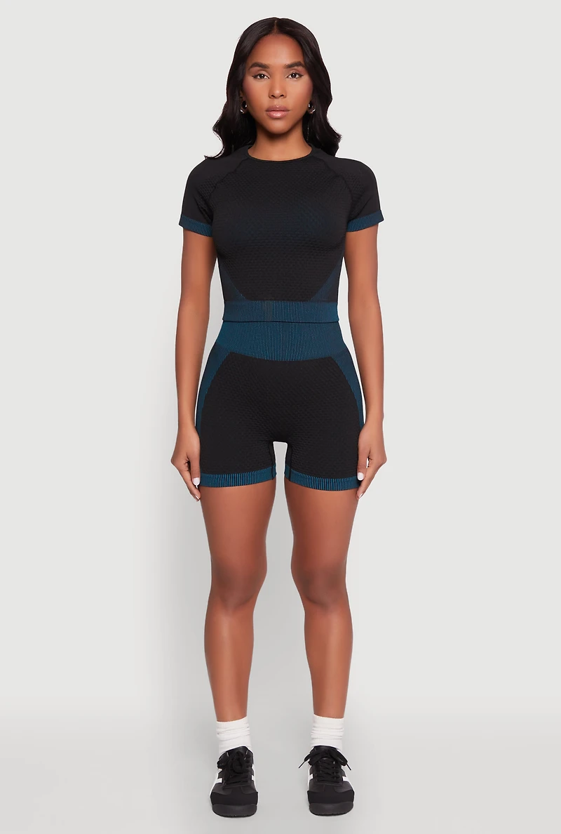 Womens Striped Detail Seamless Crop Top, Black, Size L