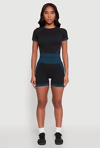 Womens Striped Detail Seamless Crop Top, Black, Size L