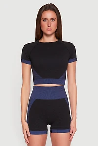 Womens Striped Detail Seamless Crop Top, Multi, Size M