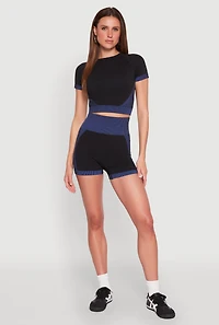 Womens Striped Detail Seamless Crop Top, Multi, Size M