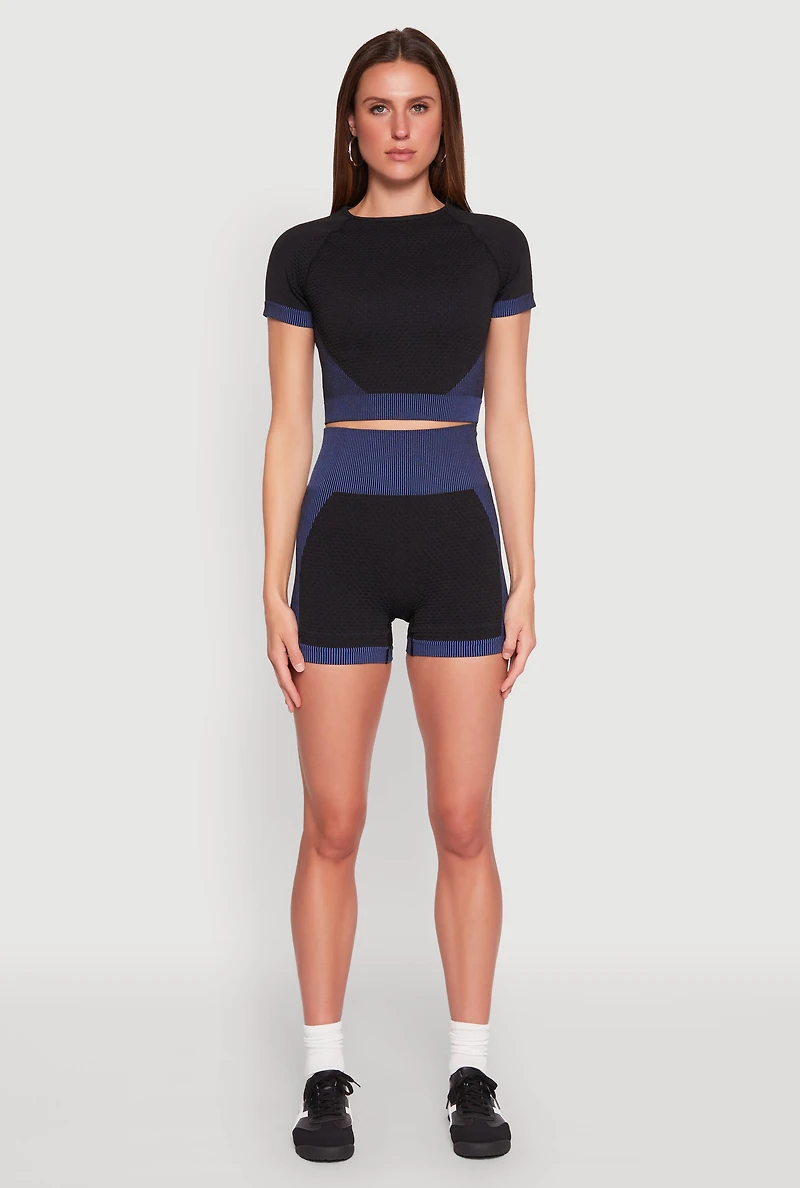 Womens Striped Detail Seamless Crop Top, Multi, Size M