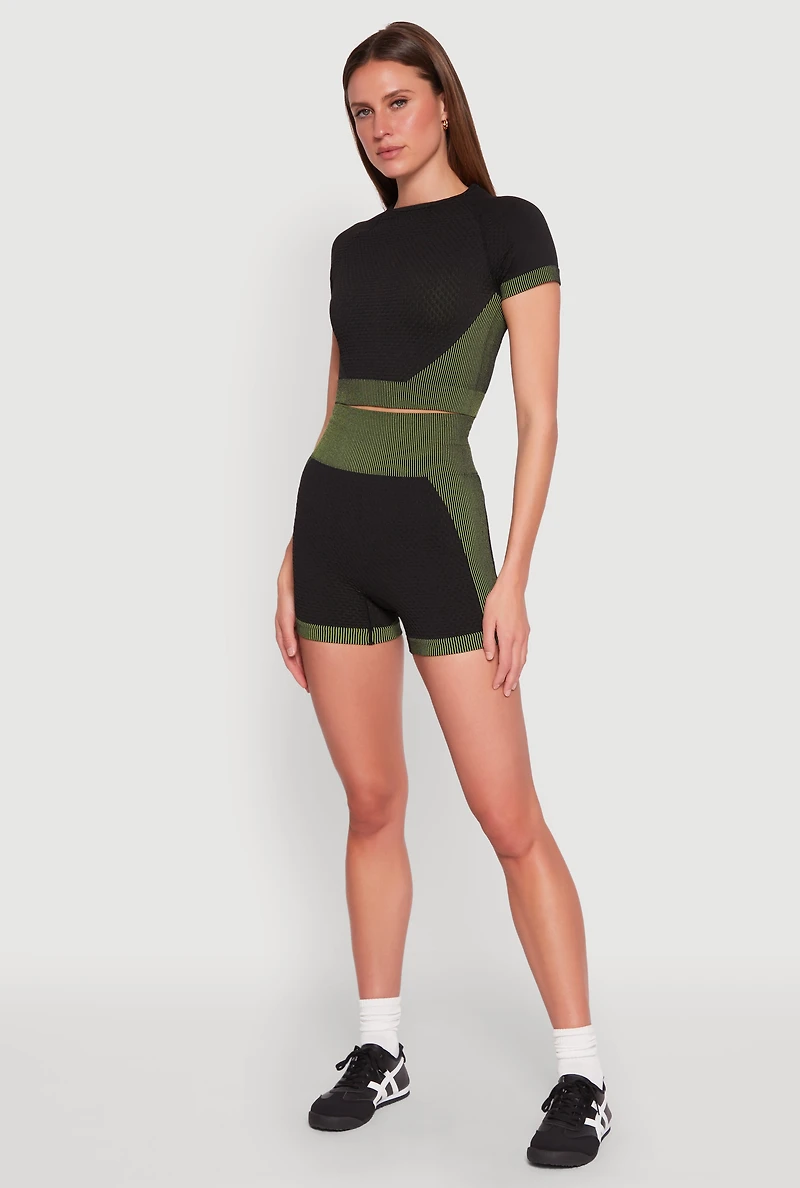 Womens Striped Detail Seamless Biker Shorts, Multi,