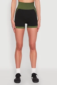 Womens Striped Detail Seamless Biker Shorts, Multi,