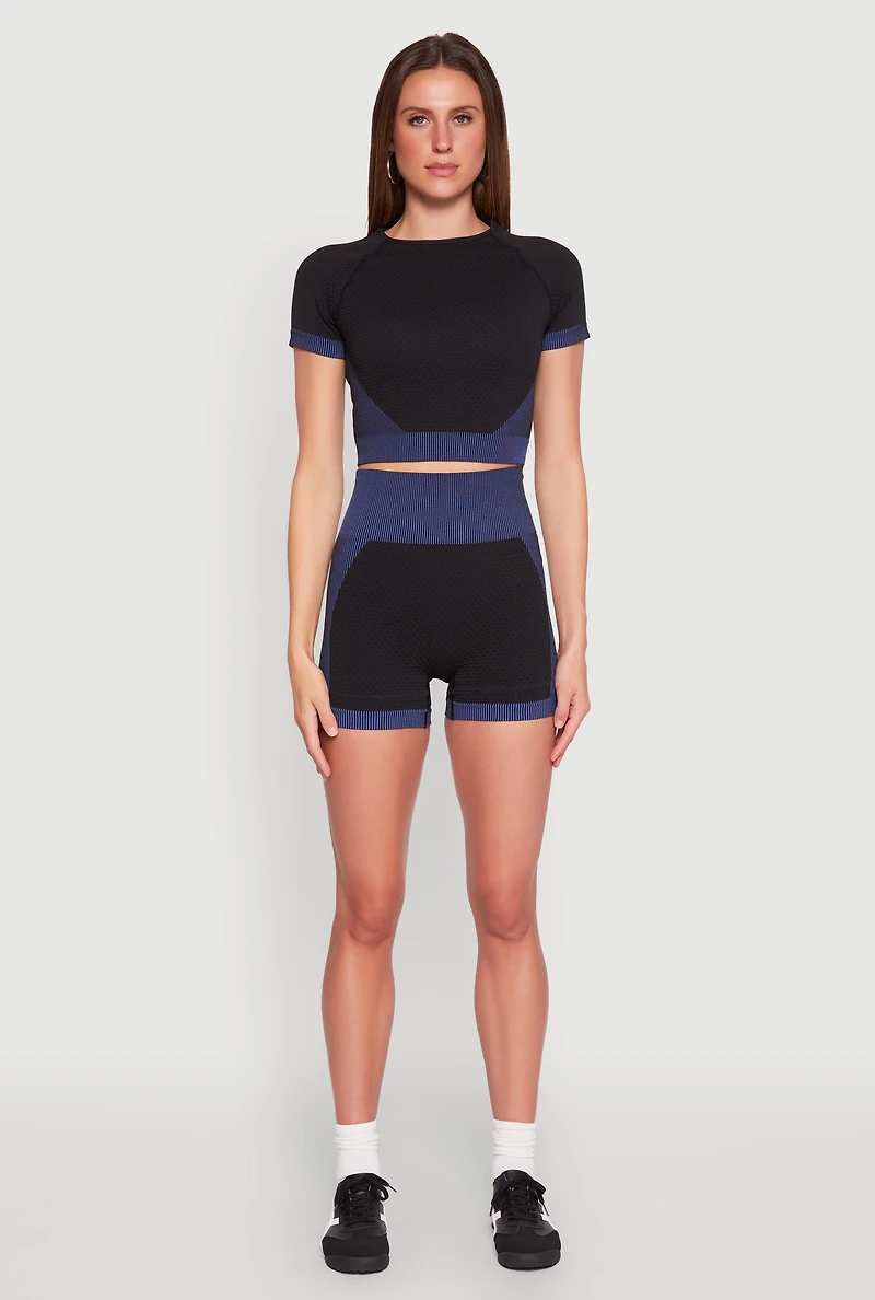 Womens Striped Detail Seamless Biker Shorts, Multi, Size M