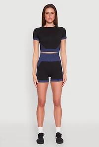 Womens Striped Detail Seamless Biker Shorts, Multi, Size M