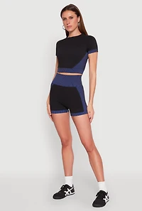 Womens Striped Detail Seamless Biker Shorts, Multi, Size M