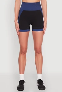 Womens Striped Detail Seamless Biker Shorts, Multi, Size M