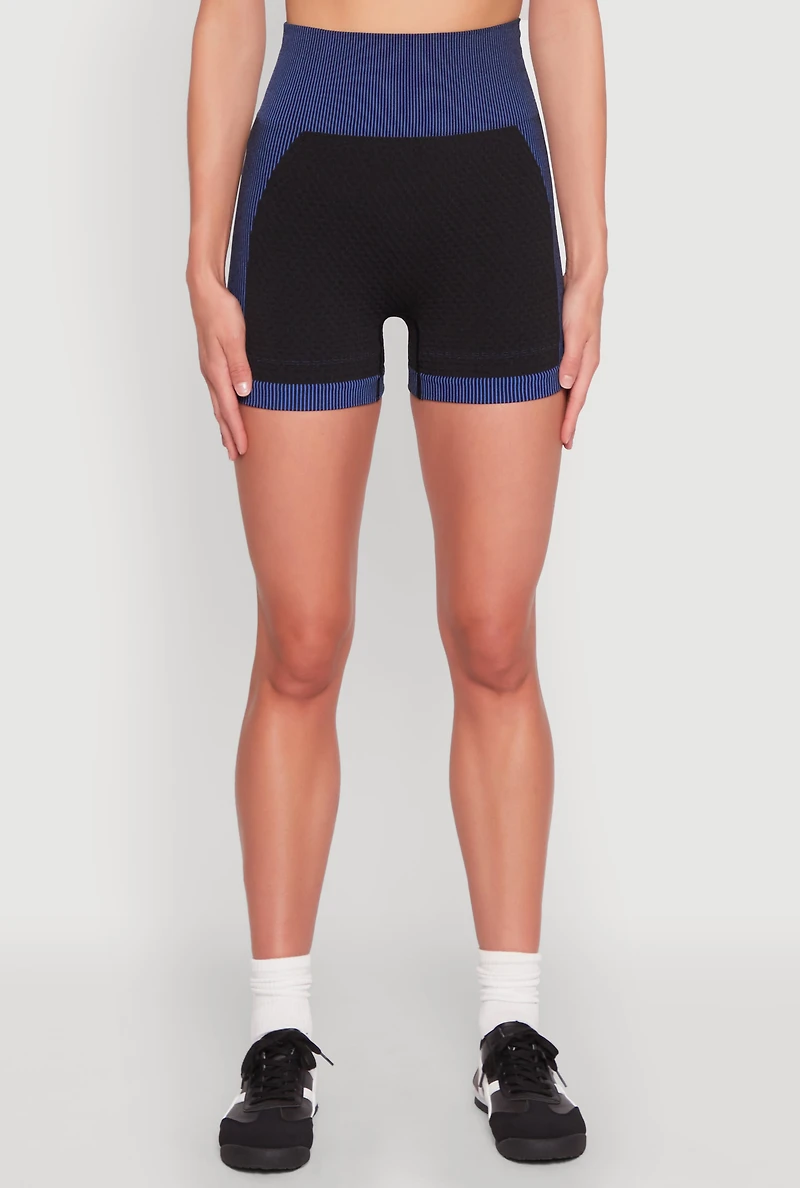 Womens Striped Detail Seamless Biker Shorts, Multi, Size L