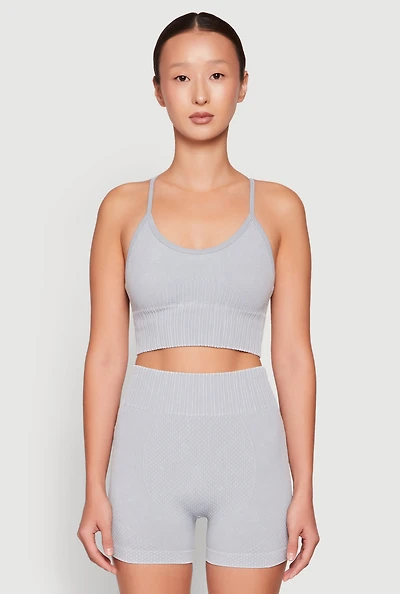 Womens Seamless Ribbed Knit Sports Bra, Grey,