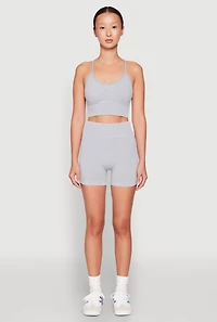 Womens Seamless Ribbed Knit Sports Bra, Grey,