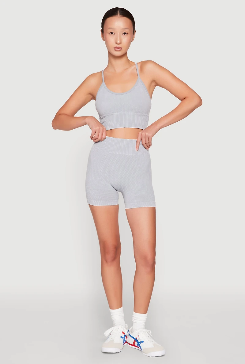 Womens Seamless Ribbed Knit Sports Bra, Grey,