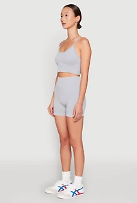 Womens Seamless Ribbed Knit Sports Bra, Grey,