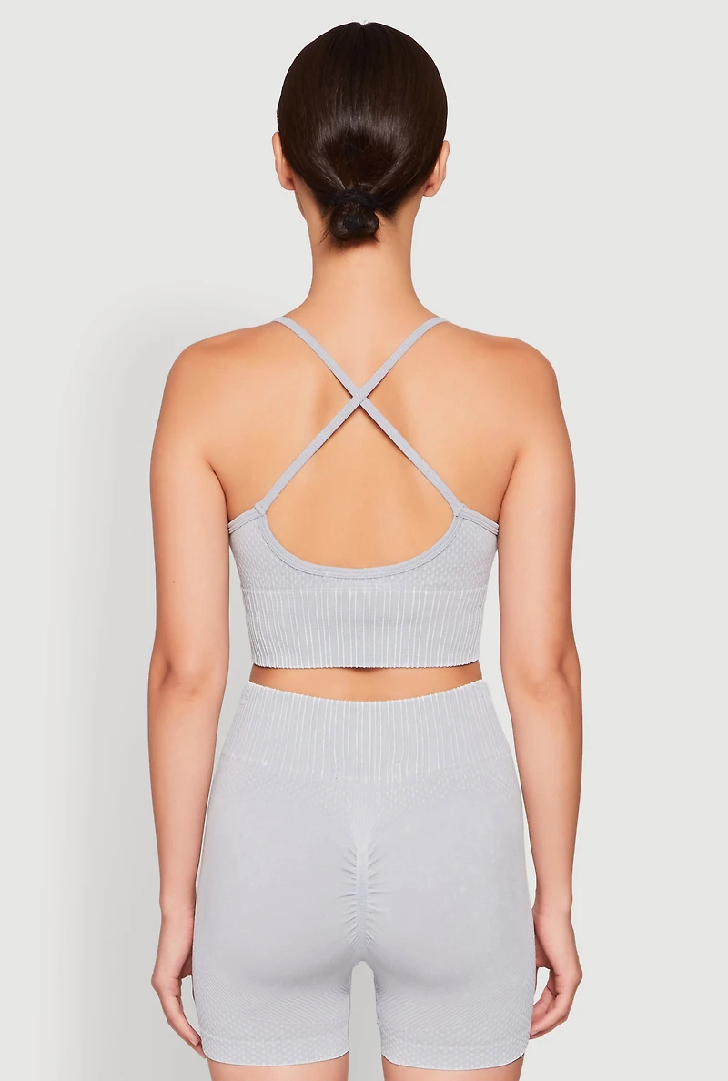Womens Seamless Ribbed Knit Sports Bra, Grey,