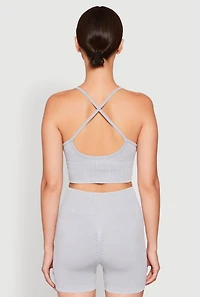 Womens Seamless Ribbed Knit Sports Bra, Grey,