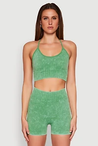Womens Seamless Ribbed Knit Sports Bra, Green, Size M