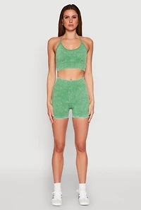 Womens Seamless Ribbed Knit Sports Bra, Green, Size M