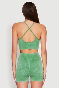 Womens Seamless Ribbed Knit Sports Bra, Green, Size M