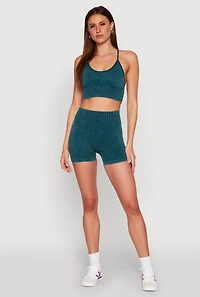 Womens Seamless Ribbed Knit Sports Bra, Blue, Size M