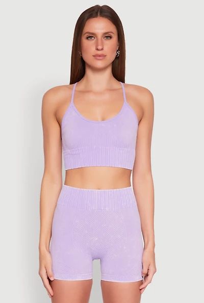 Womens Seamless Ribbed Knit Sports Bra, Purple,