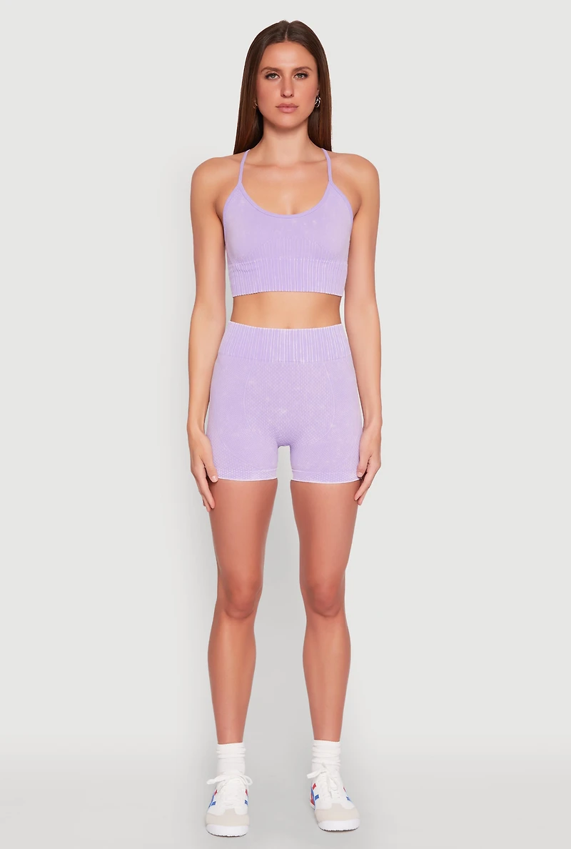 Womens Seamless Ribbed Knit Sports Bra, Purple,