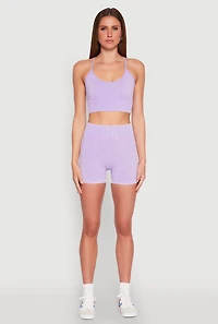 Womens Seamless Ribbed Knit Sports Bra, Purple,