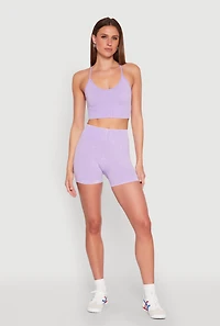 Womens Seamless Ribbed Knit Sports Bra, Purple,