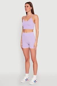 Womens Seamless Ribbed Knit Sports Bra, Purple,